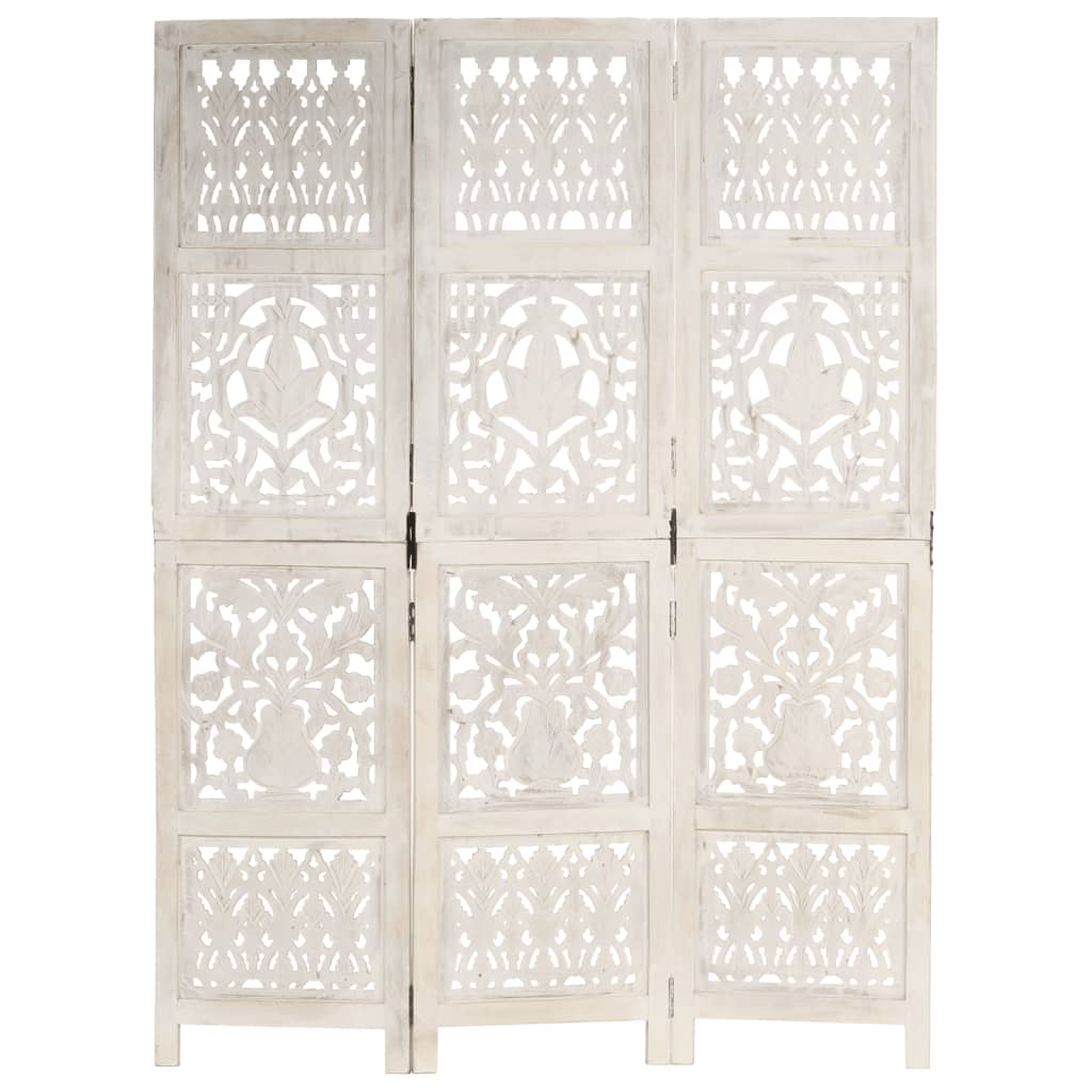 Kamerscherm met 3 panelen handgesneden 120x165 cm mangohout wit is nu te koop bij PeponiXL, paradijselijk wonen!