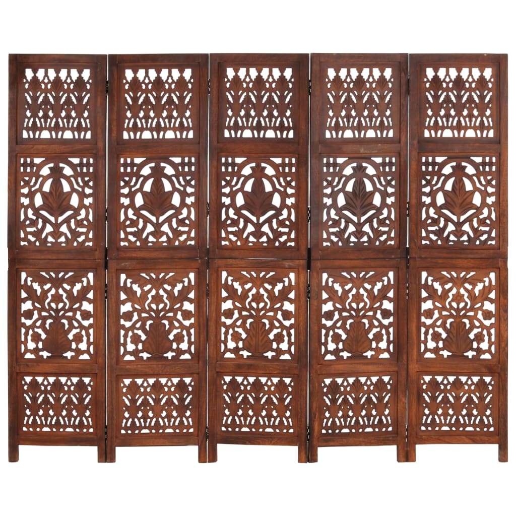 Kamerscherm 5 panelen handgesneden 200x165 cm mangohout bruin is nu te koop bij PeponiXL, paradijselijk wonen!