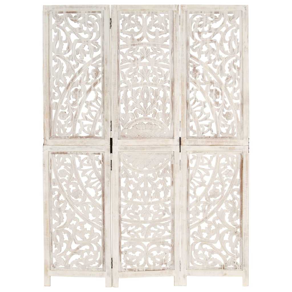 Kamerscherm met 3 panelen handgesneden 120x165 cm mangohout wit is nu te koop bij PeponiXL, paradijselijk wonen!