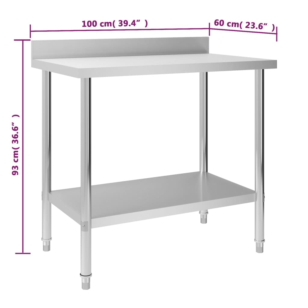 Keukenwerktafel met spatscherm 100x60x93 cm roestvrij staal is nu te koop bij PeponiXL, paradijselijk wonen!