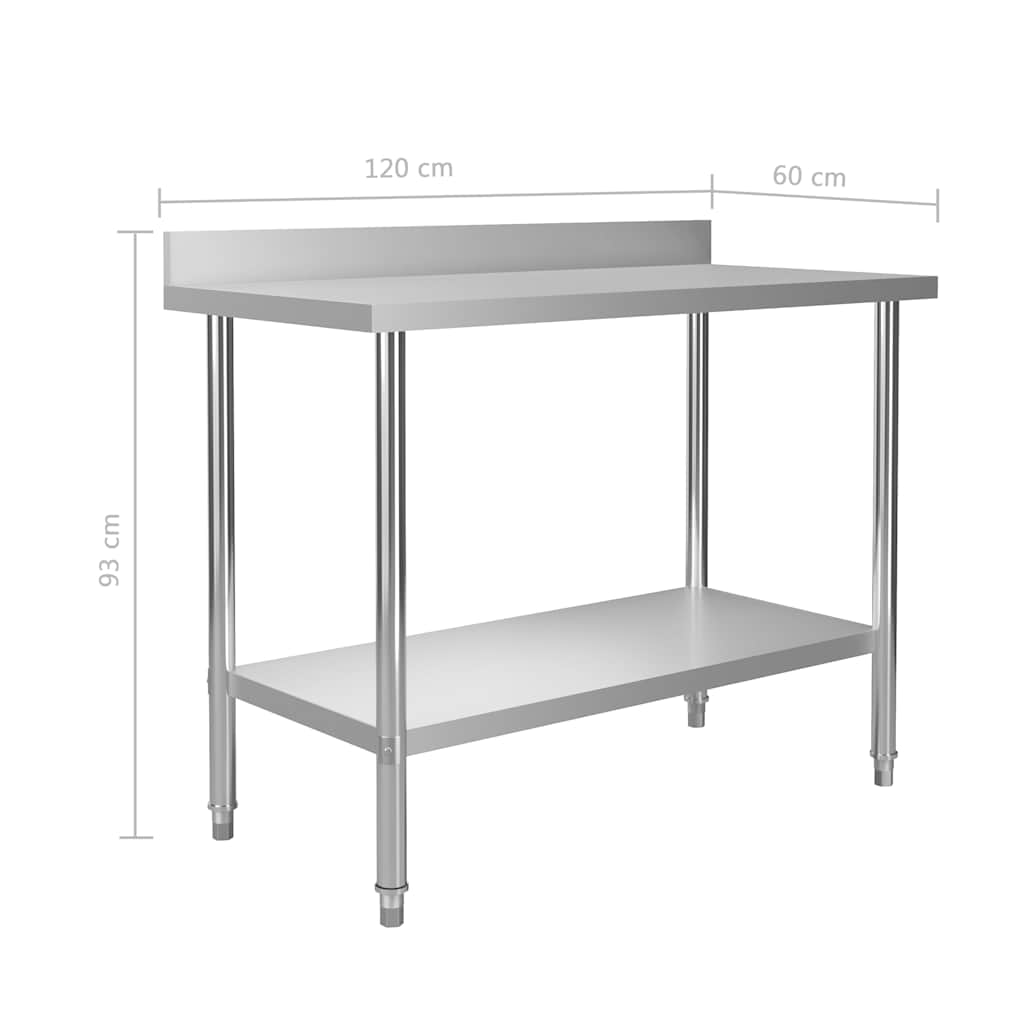 Keukenwerktafel met spatscherm 120x60x93 cm roestvrij staal is nu te koop bij PeponiXL, paradijselijk wonen!