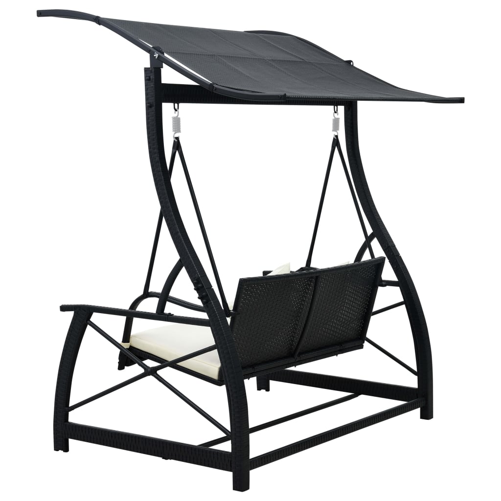Schommelbank 3-zits met dak poly rattan zwart is nu te koop bij PeponiXL, paradijselijk wonen!