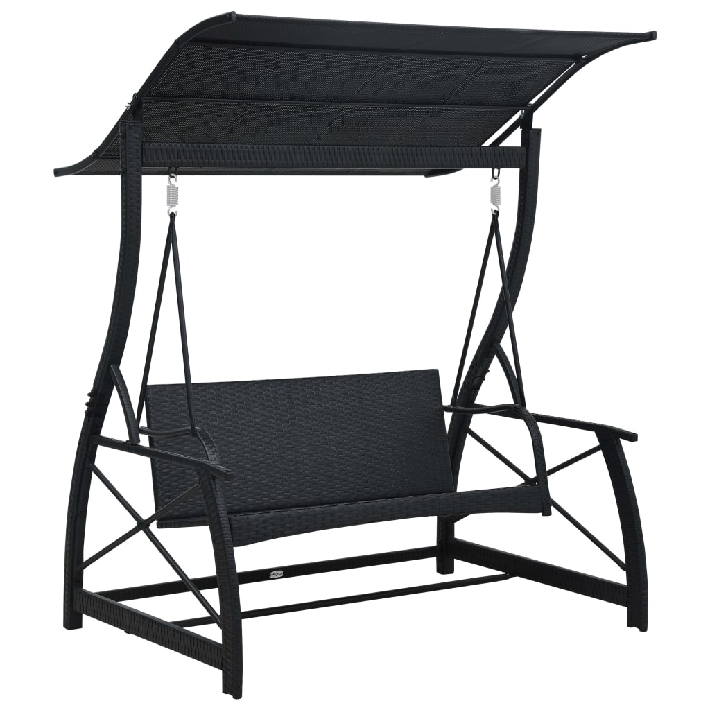 Schommelbank 3-zits met dak poly rattan zwart is nu te koop bij PeponiXL, paradijselijk wonen!