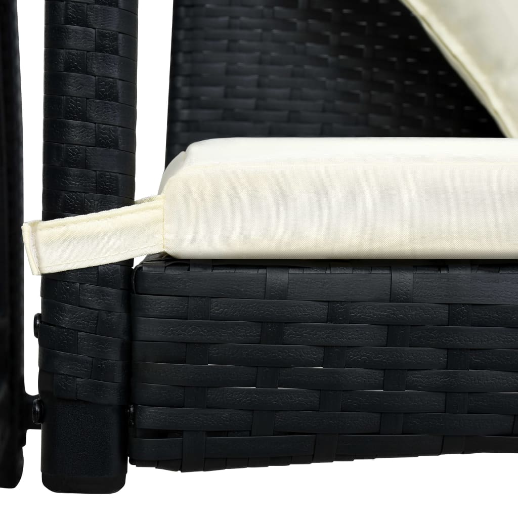 Schommelbank 3-zits met dak poly rattan zwart is nu te koop bij PeponiXL, paradijselijk wonen!