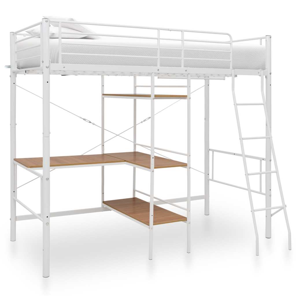 Stapelbedframe met tafel metaal wit 90x200 cm is nu te koop bij PeponiXL, paradijselijk wonen!