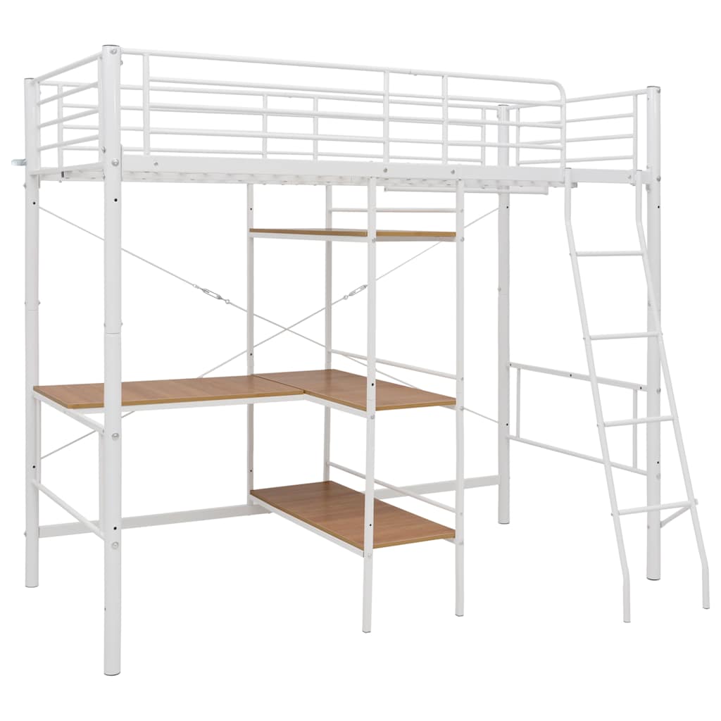 Stapelbedframe met tafel metaal wit 90x200 cm is nu te koop bij PeponiXL, paradijselijk wonen!
