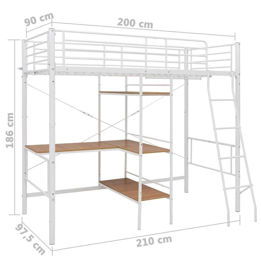 Stapelbedframe met tafel metaal wit 90x200 cm is nu te koop bij PeponiXL, paradijselijk wonen!