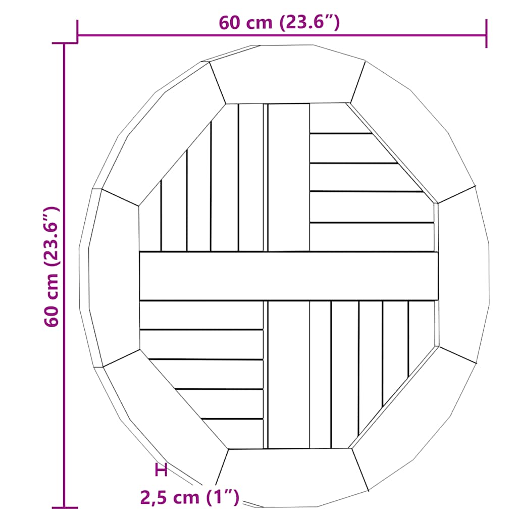 Tafelblad rond 2,5 cm 60 cm massief teakhout is nu te koop bij PeponiXL, paradijselijk wonen!