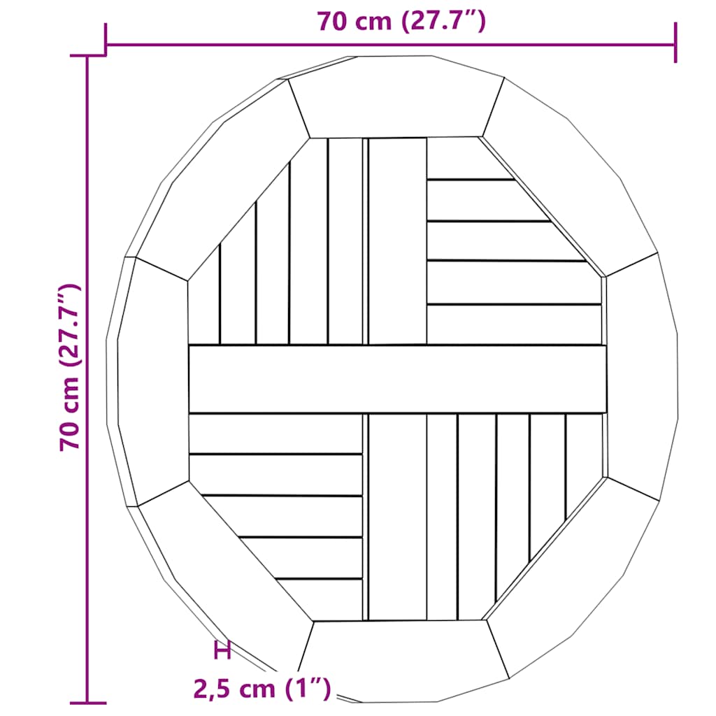 Tafelblad rond 2,5 cm 70 cm massief teakhout is nu te koop bij PeponiXL, paradijselijk wonen!