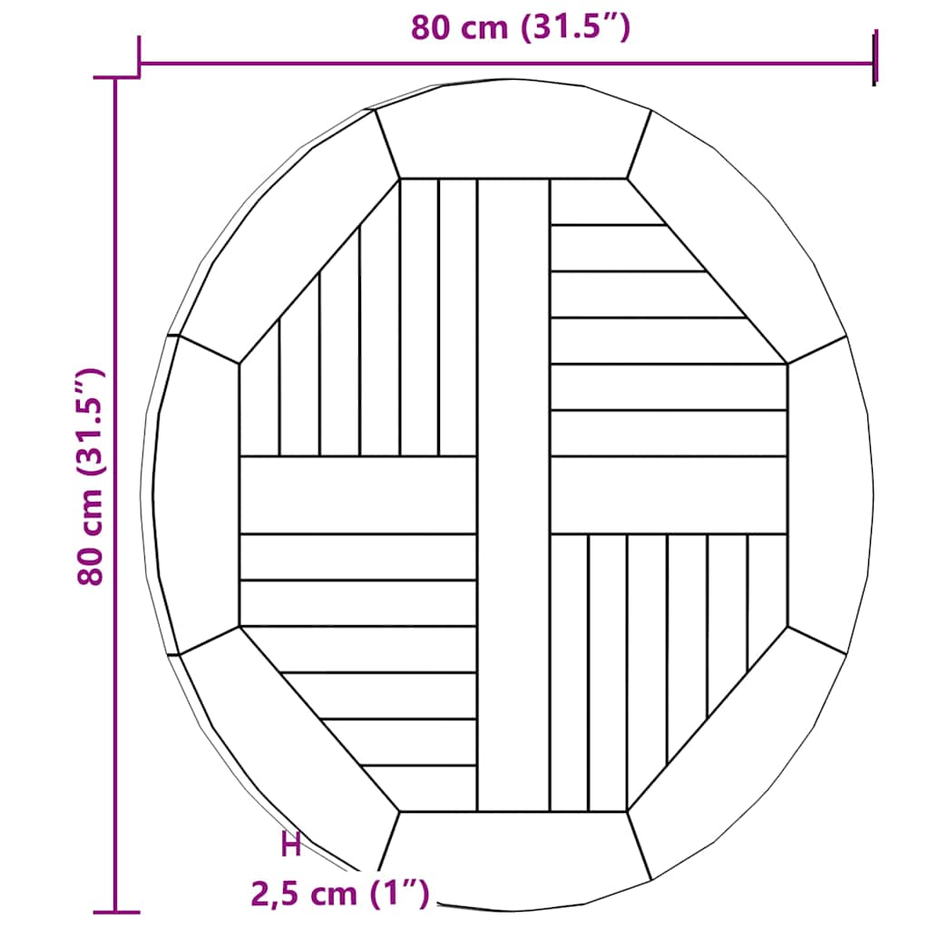 Tafelblad rond 2,5 cm 80 cm massief teakhout is nu te koop bij PeponiXL, paradijselijk wonen!