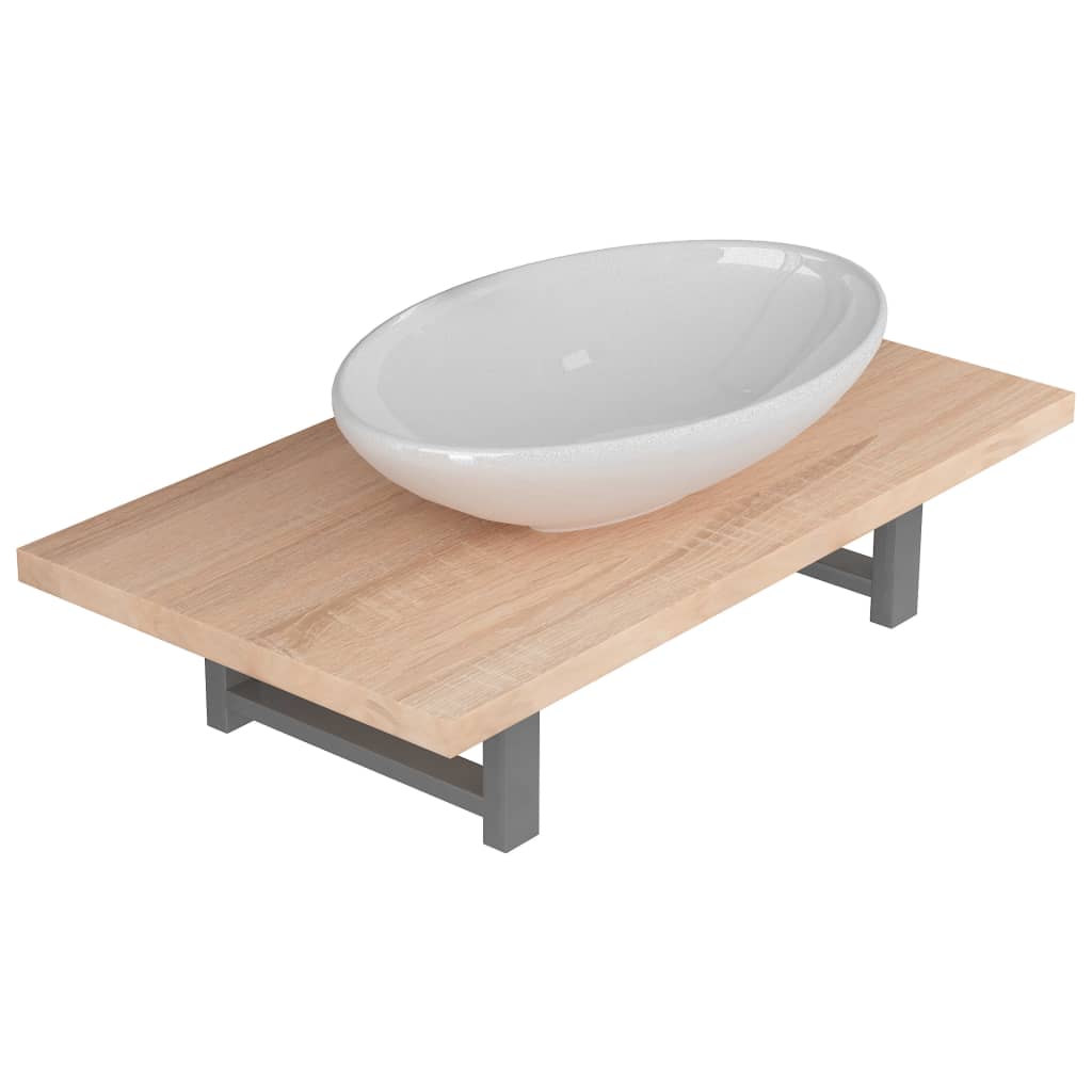2-delige Badkamermeubelset keramiek eikenkleurig is nu te koop bij PeponiXL, paradijselijk wonen!