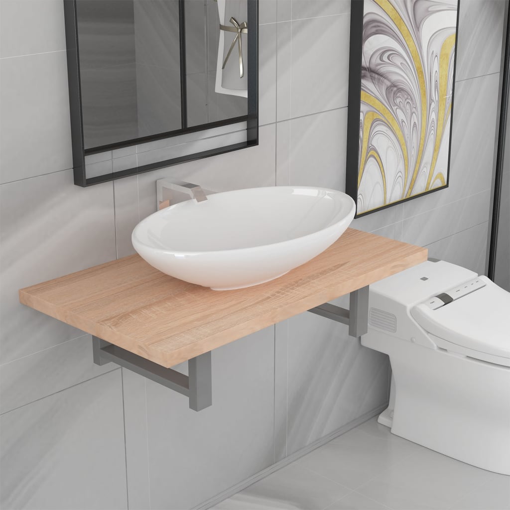 2-delige Badkamermeubelset keramiek eikenkleurig is nu te koop bij PeponiXL, paradijselijk wonen!