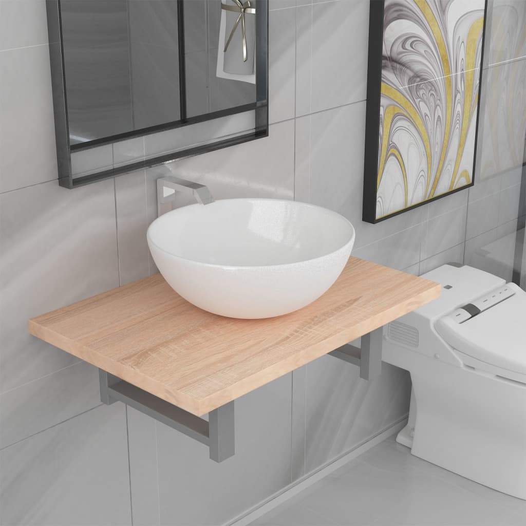 2-delige Badkamermeubelset keramiek eikenkleurig is nu te koop bij PeponiXL, paradijselijk wonen!