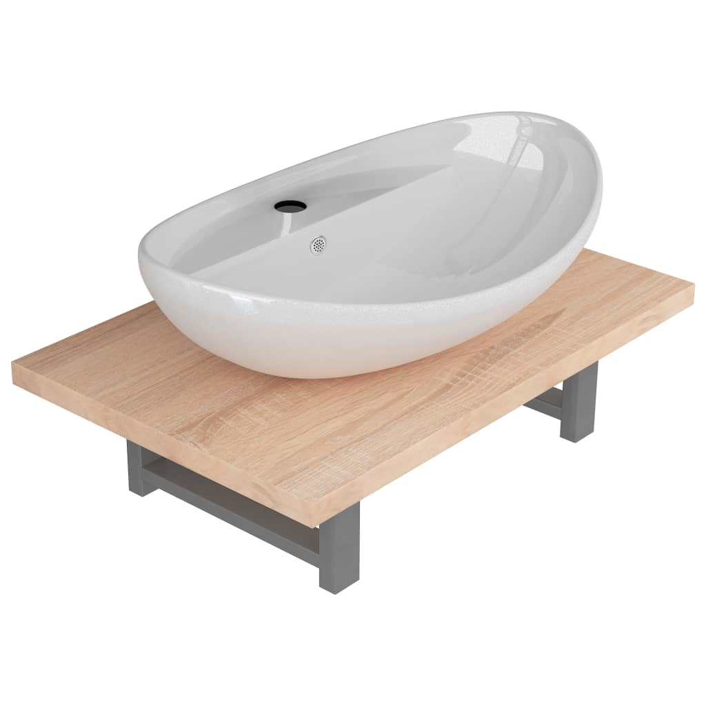 2-delige Badkamermeubelset keramiek eikenkleurig is nu te koop bij PeponiXL, paradijselijk wonen!