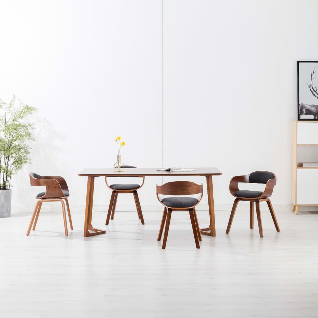 Eetkamerstoelen 4 st stof en gebogen hout donkergrijs is nu te koop bij PeponiXL, paradijselijk wonen!