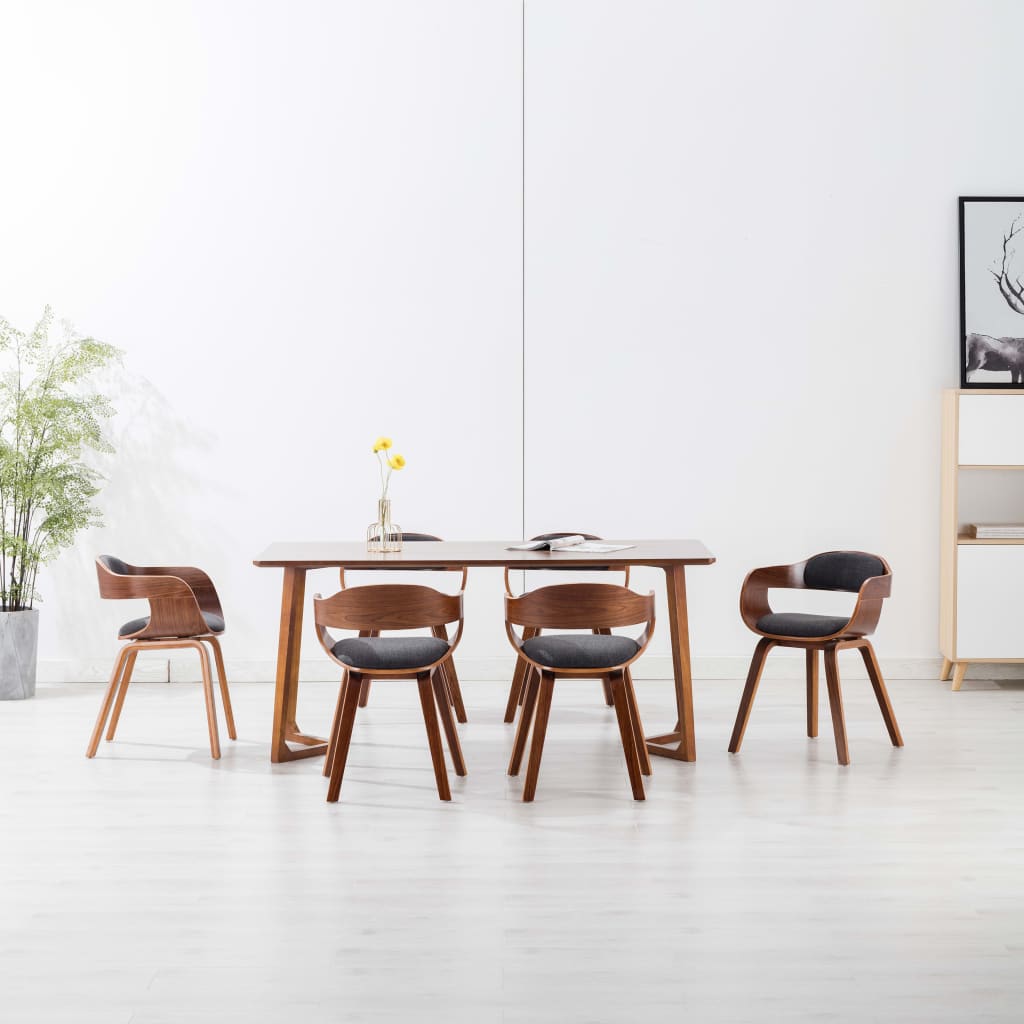 Eetkamerstoelen 6 st stof en gebogen hout donkergrijs is nu te koop bij PeponiXL, paradijselijk wonen!