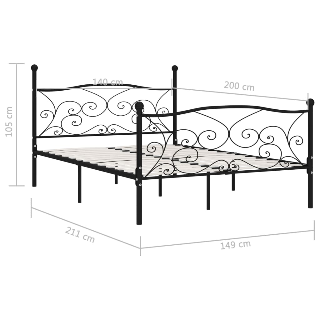 Bedframe met lattenbodem metaal zwart 140x200 cm is nu te koop bij PeponiXL, paradijselijk wonen!