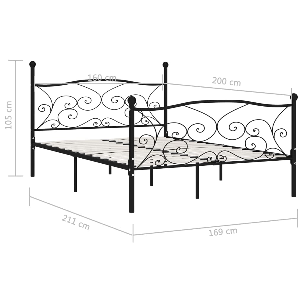 Bedframe met lattenbodem metaal zwart 160x200 cm is nu te koop bij PeponiXL, paradijselijk wonen!