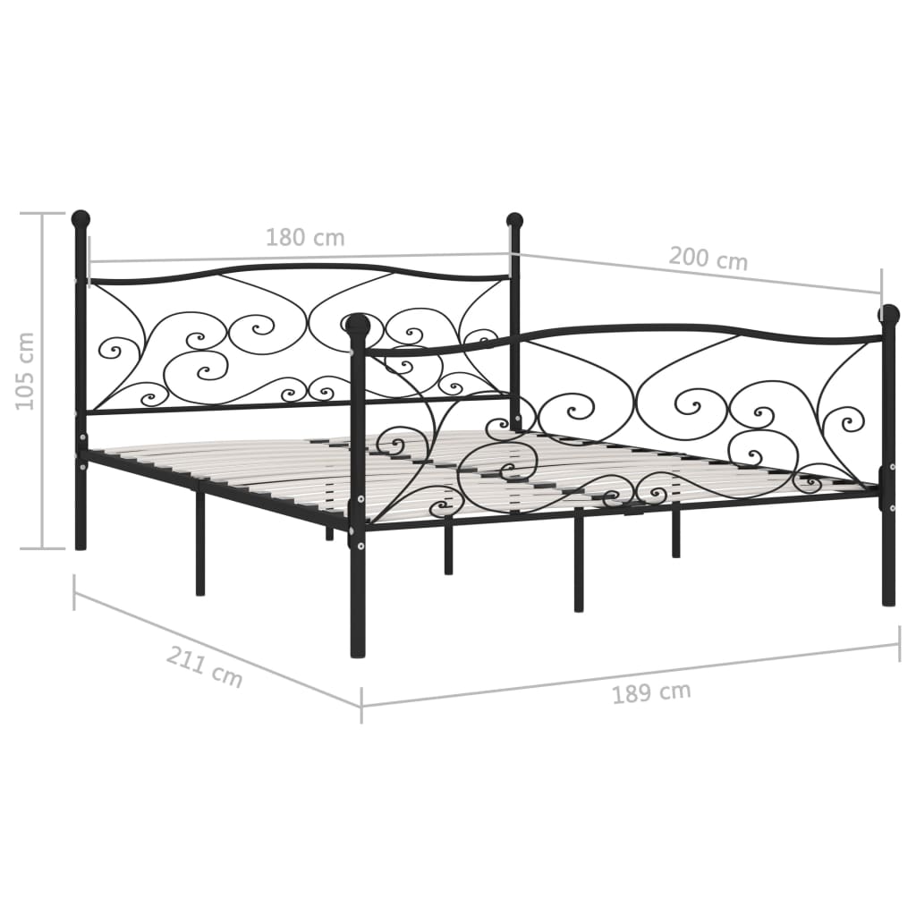 Bedframe met lattenbodem metaal zwart 180x200 cm is nu te koop bij PeponiXL, paradijselijk wonen!