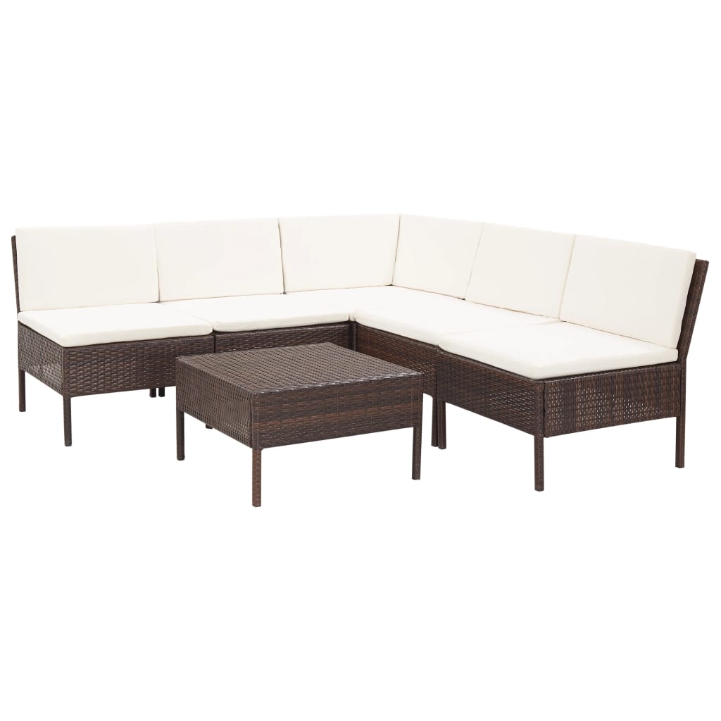 6-delige Loungeset met kussens poly rattan bruin is nu te koop bij PeponiXL, paradijselijk wonen!