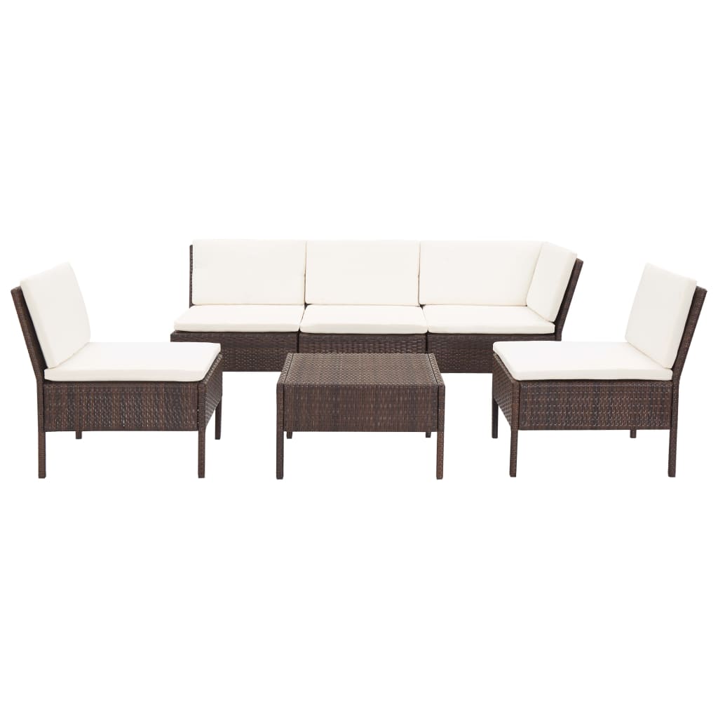6-delige Loungeset met kussens poly rattan bruin is nu te koop bij PeponiXL, paradijselijk wonen!