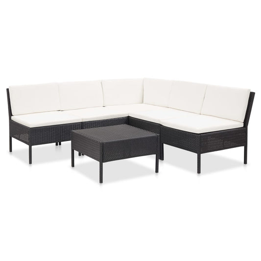 6-delige Loungeset met kussens poly rattan zwart is nu te koop bij PeponiXL, paradijselijk wonen!