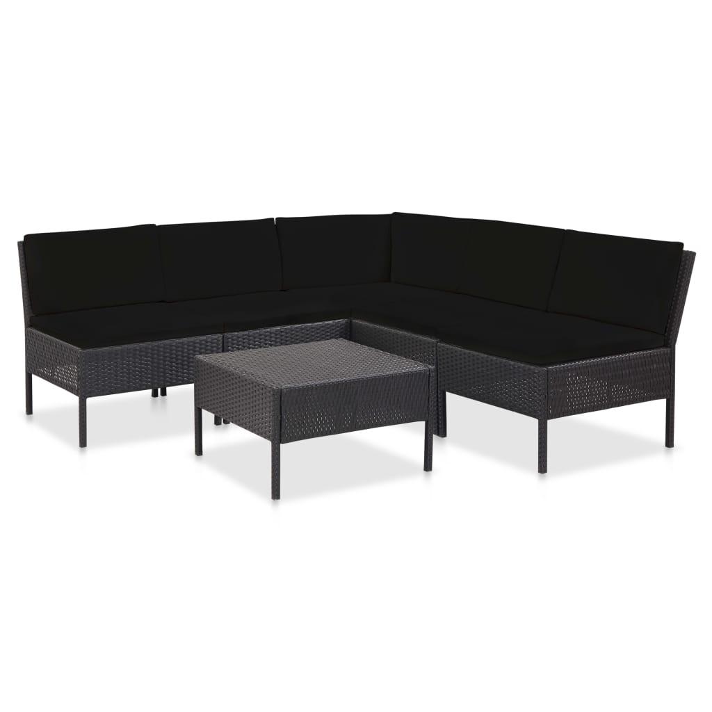 6-delige Loungeset met kussens poly rattan zwart is nu te koop bij PeponiXL, paradijselijk wonen!