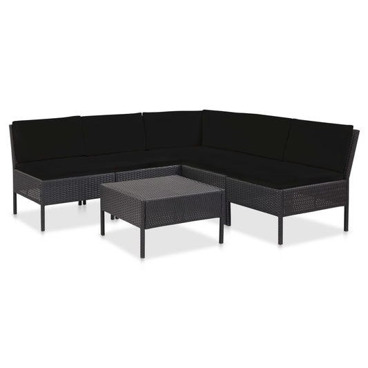 6-delige Loungeset met kussens poly rattan zwart is nu te koop bij PeponiXL, paradijselijk wonen!