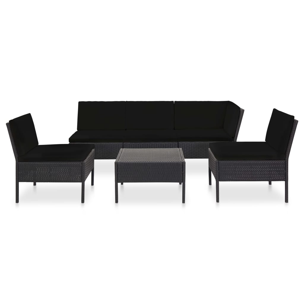 6-delige Loungeset met kussens poly rattan zwart is nu te koop bij PeponiXL, paradijselijk wonen!