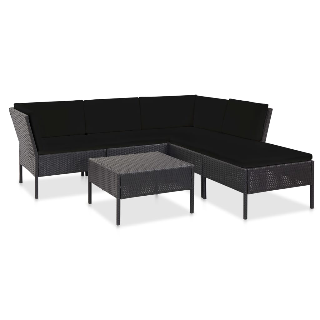 6-delige Loungeset met kussens poly rattan zwart is nu te koop bij PeponiXL, paradijselijk wonen!