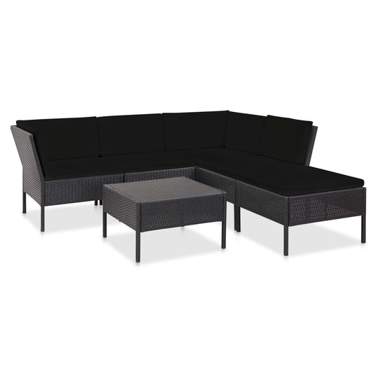 6-delige Loungeset met kussens poly rattan zwart is nu te koop bij PeponiXL, paradijselijk wonen!