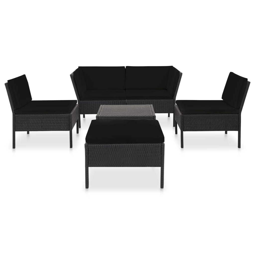 6-delige Loungeset met kussens poly rattan zwart is nu te koop bij PeponiXL, paradijselijk wonen!