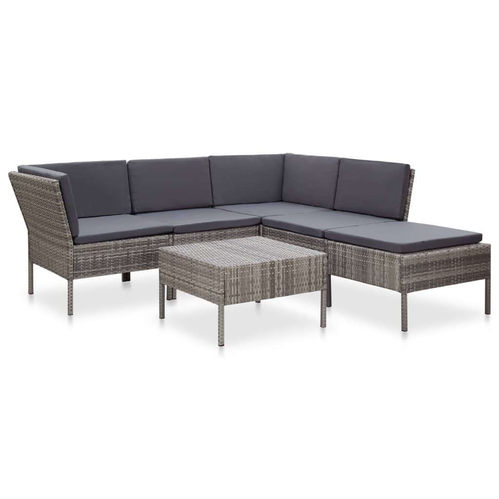 6-delige Loungeset met kussens poly rattan grijs is nu te koop bij PeponiXL, paradijselijk wonen!