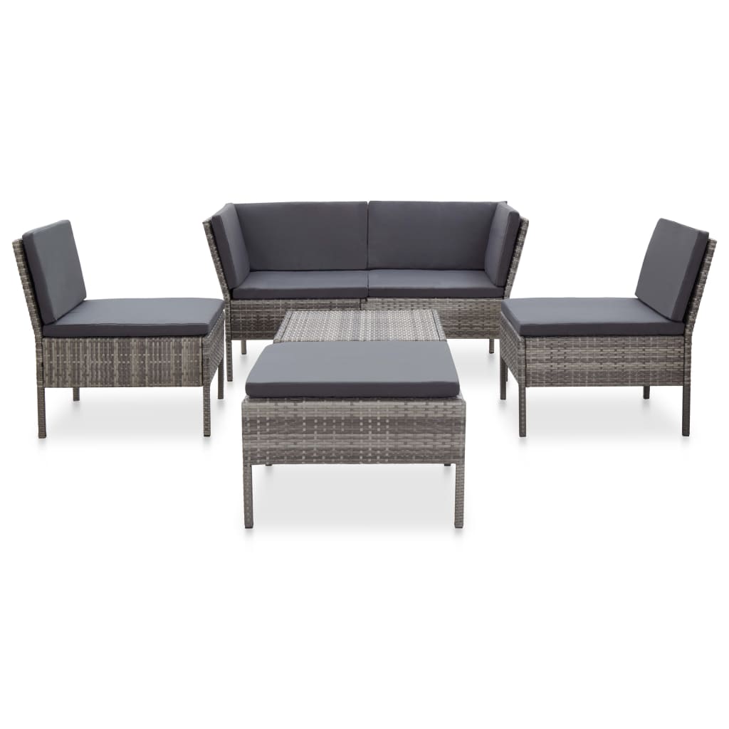 6-delige Loungeset met kussens poly rattan grijs is nu te koop bij PeponiXL, paradijselijk wonen!