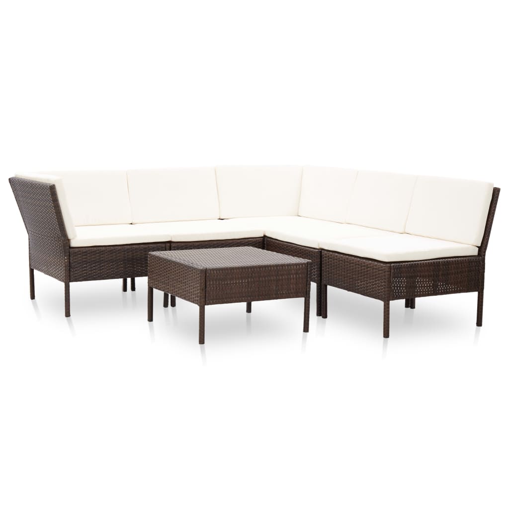 6-delige Loungeset met kussens poly rattan bruin is nu te koop bij PeponiXL, paradijselijk wonen!