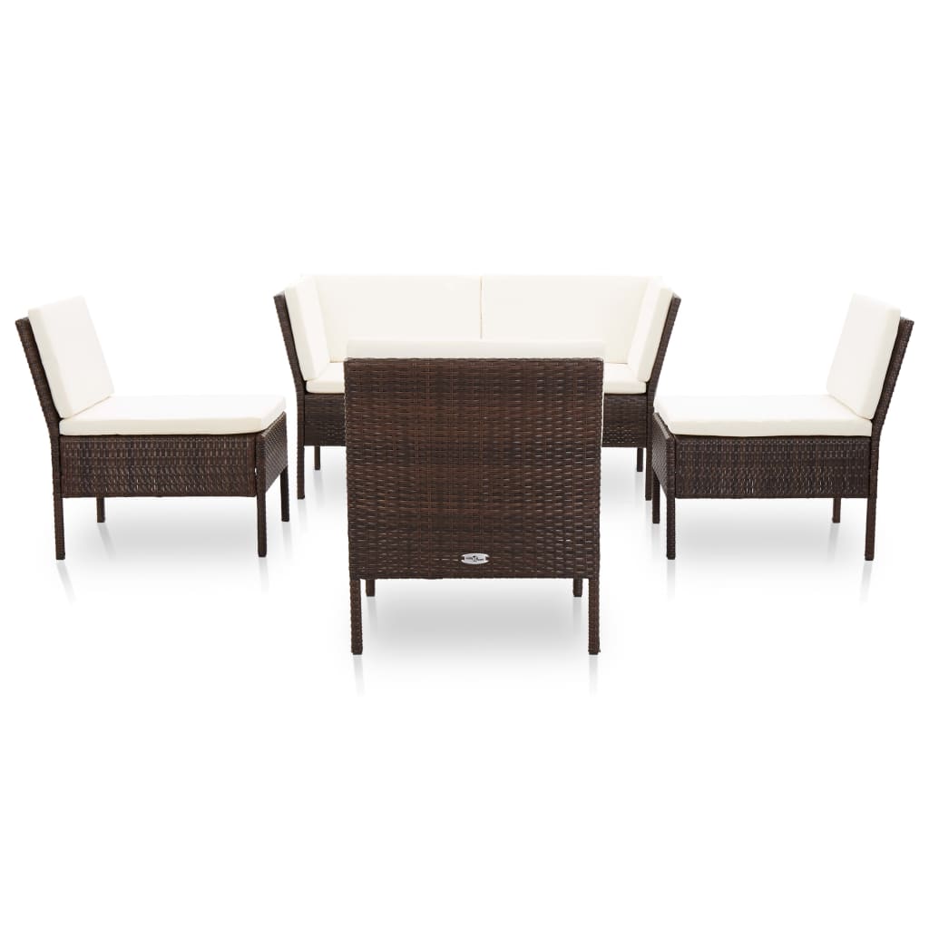 6-delige Loungeset met kussens poly rattan bruin is nu te koop bij PeponiXL, paradijselijk wonen!