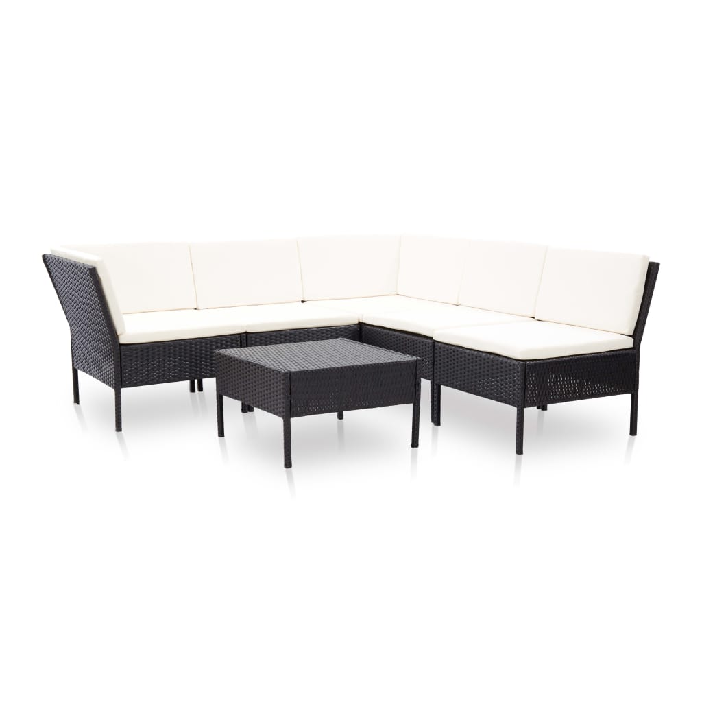 6-delige Loungeset met kussens poly rattan zwart is nu te koop bij PeponiXL, paradijselijk wonen!