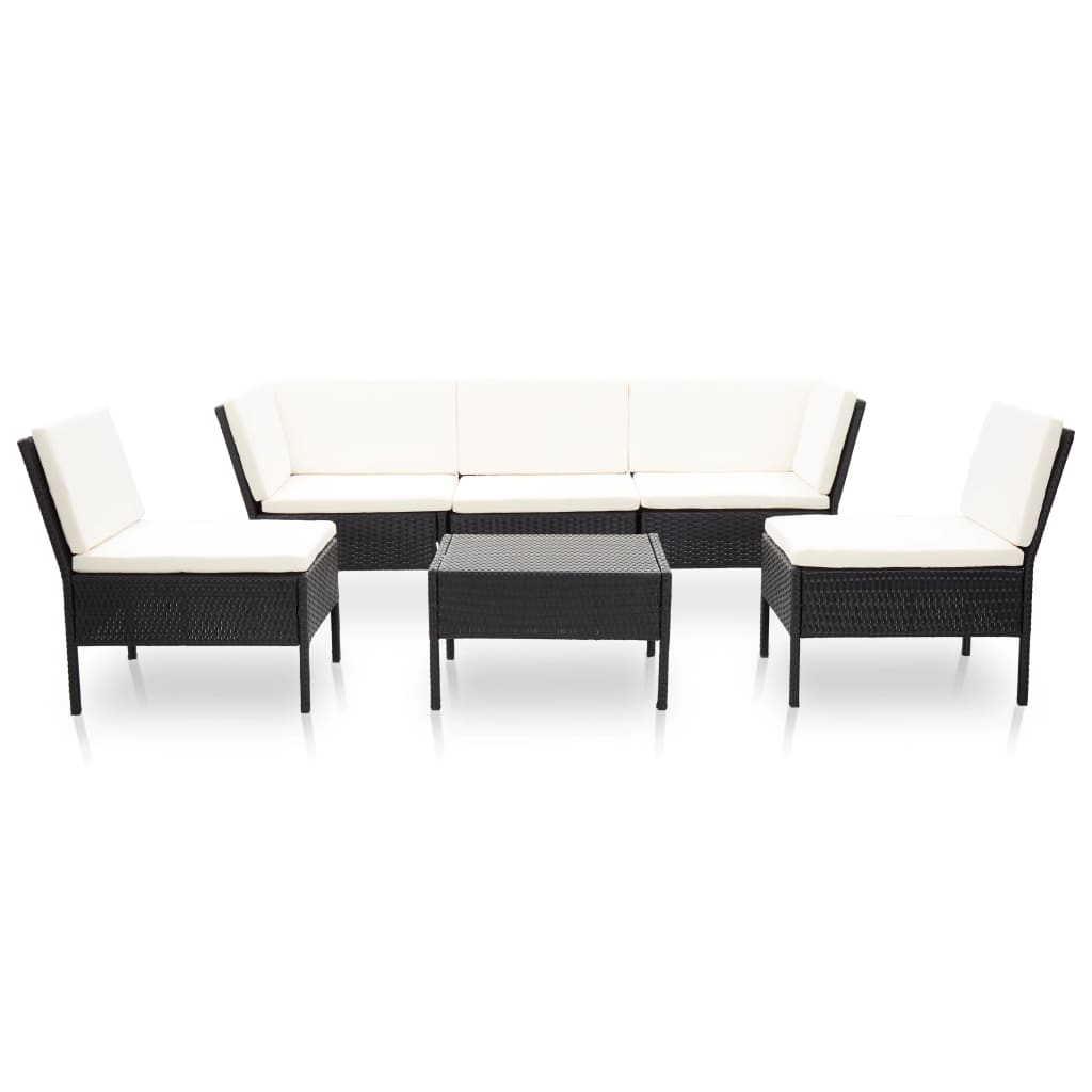 6-delige Loungeset met kussens poly rattan zwart is nu te koop bij PeponiXL, paradijselijk wonen!