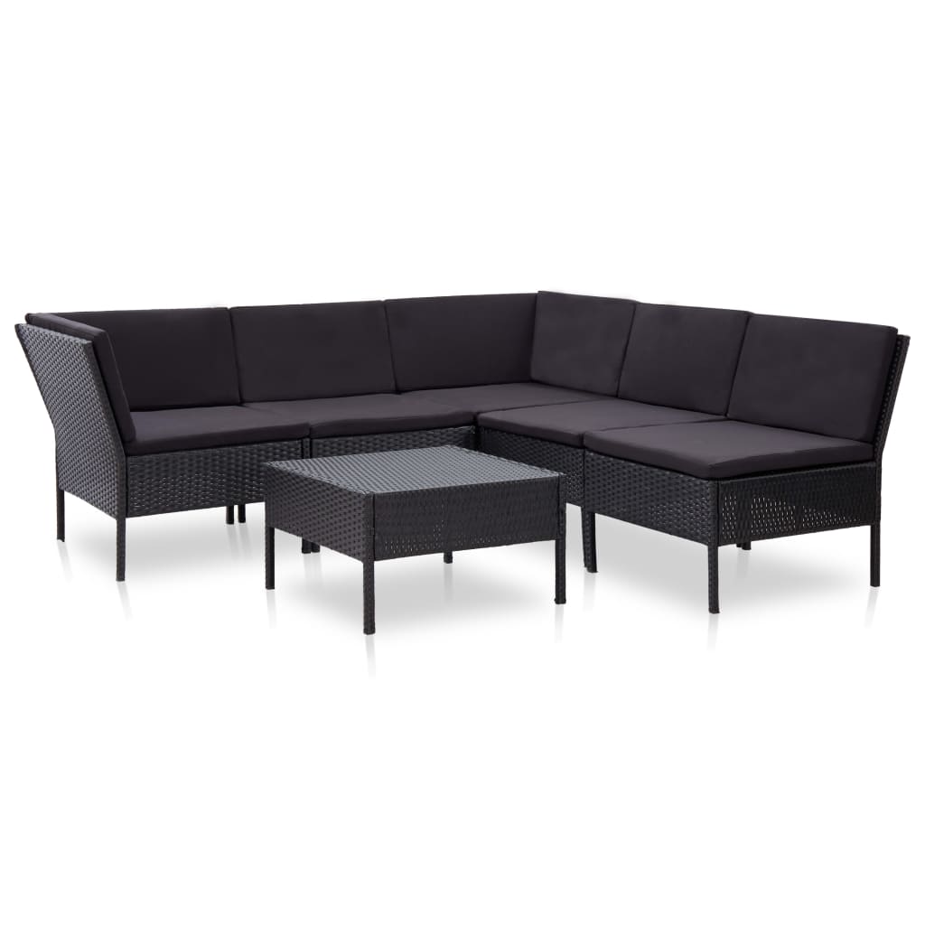 6-delige Loungeset met kussens poly rattan zwart is nu te koop bij PeponiXL, paradijselijk wonen!