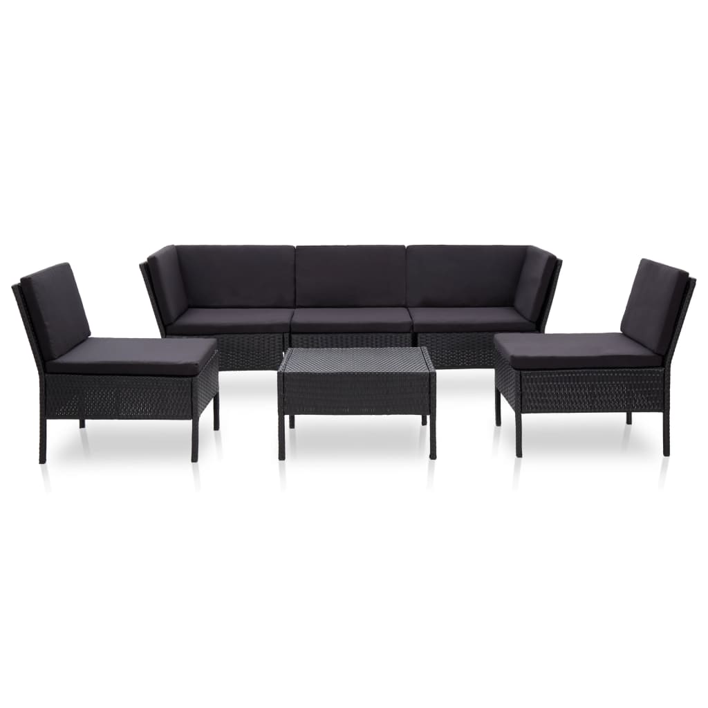 6-delige Loungeset met kussens poly rattan zwart is nu te koop bij PeponiXL, paradijselijk wonen!