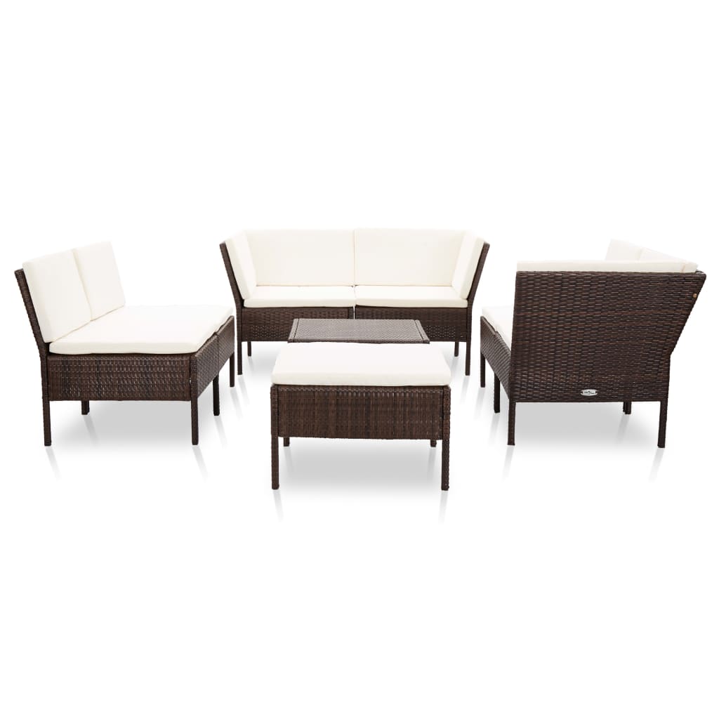 8-delige Loungeset met kussens poly rattan bruin is nu te koop bij PeponiXL, paradijselijk wonen!