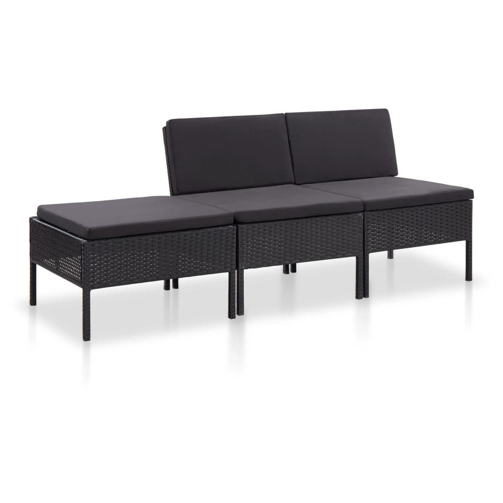 3-delige Loungeset met kussens poly rattan zwart is nu te koop bij PeponiXL, paradijselijk wonen!