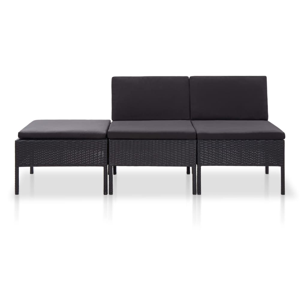 3-delige Loungeset met kussens poly rattan zwart is nu te koop bij PeponiXL, paradijselijk wonen!