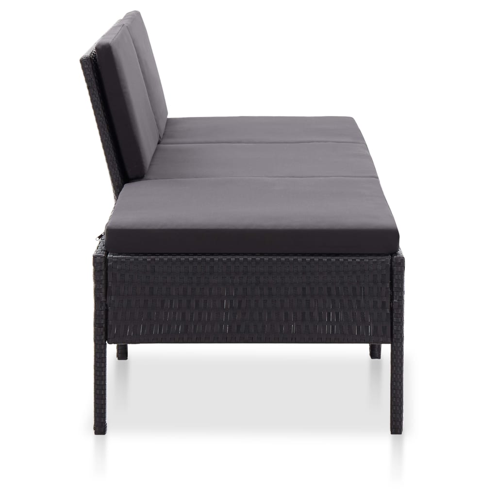 3-delige Loungeset met kussens poly rattan zwart is nu te koop bij PeponiXL, paradijselijk wonen!
