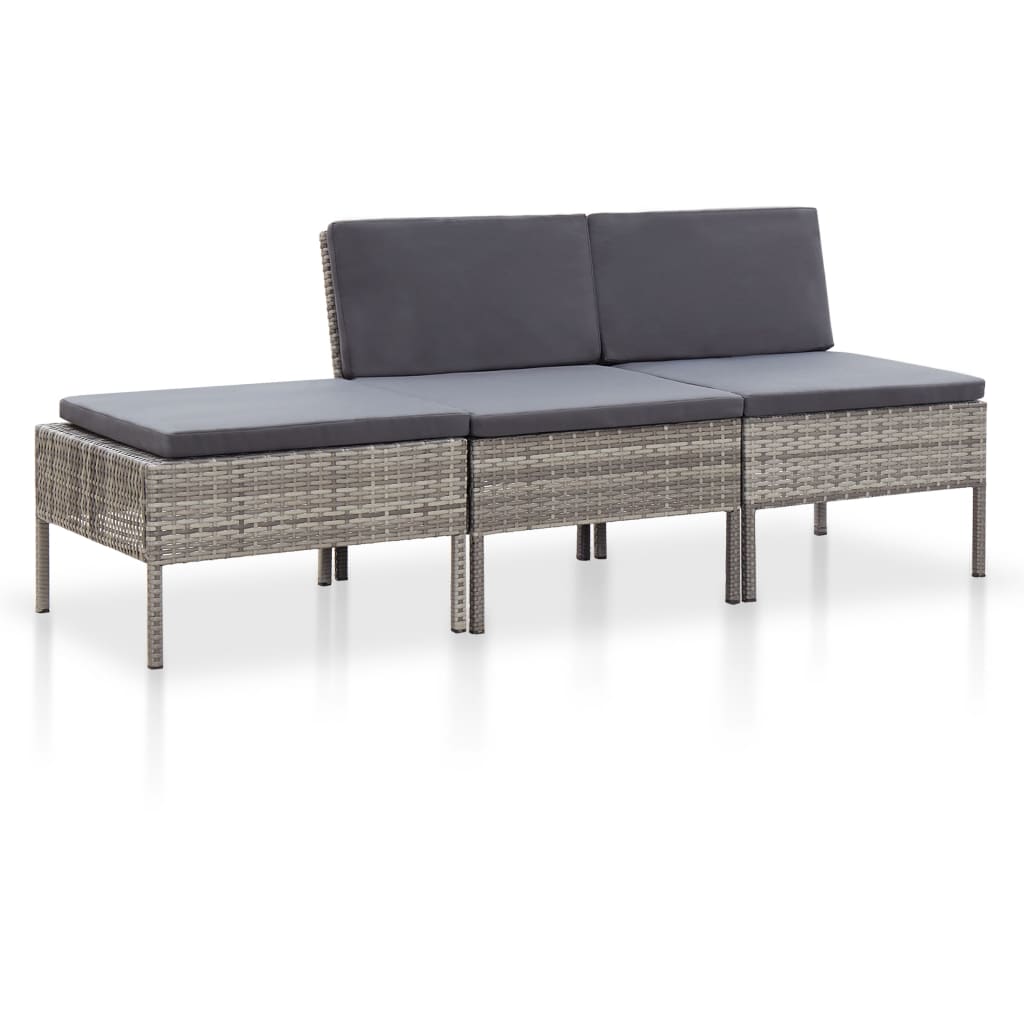 3-delige Loungeset met kussens poly rattan grijs is nu te koop bij PeponiXL, paradijselijk wonen!