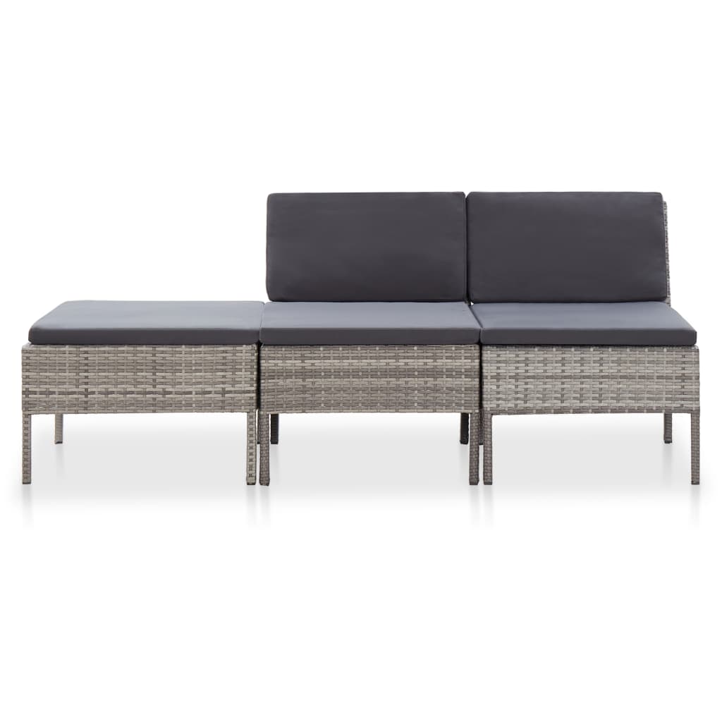 3-delige Loungeset met kussens poly rattan grijs is nu te koop bij PeponiXL, paradijselijk wonen!