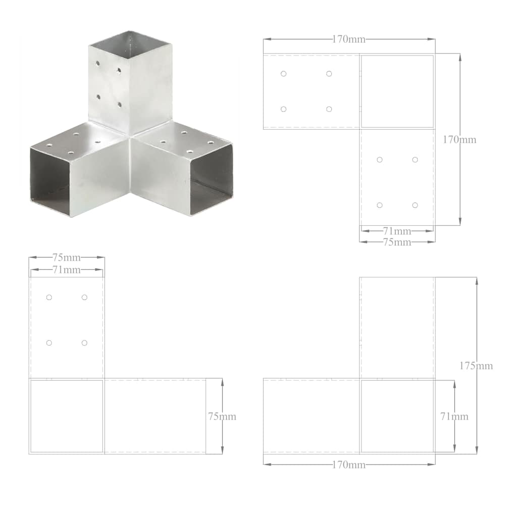 Paalverbindingen 4 st Y-vorm 71x71 mm gegalvaniseerd metaal is nu te koop bij PeponiXL, paradijselijk wonen!