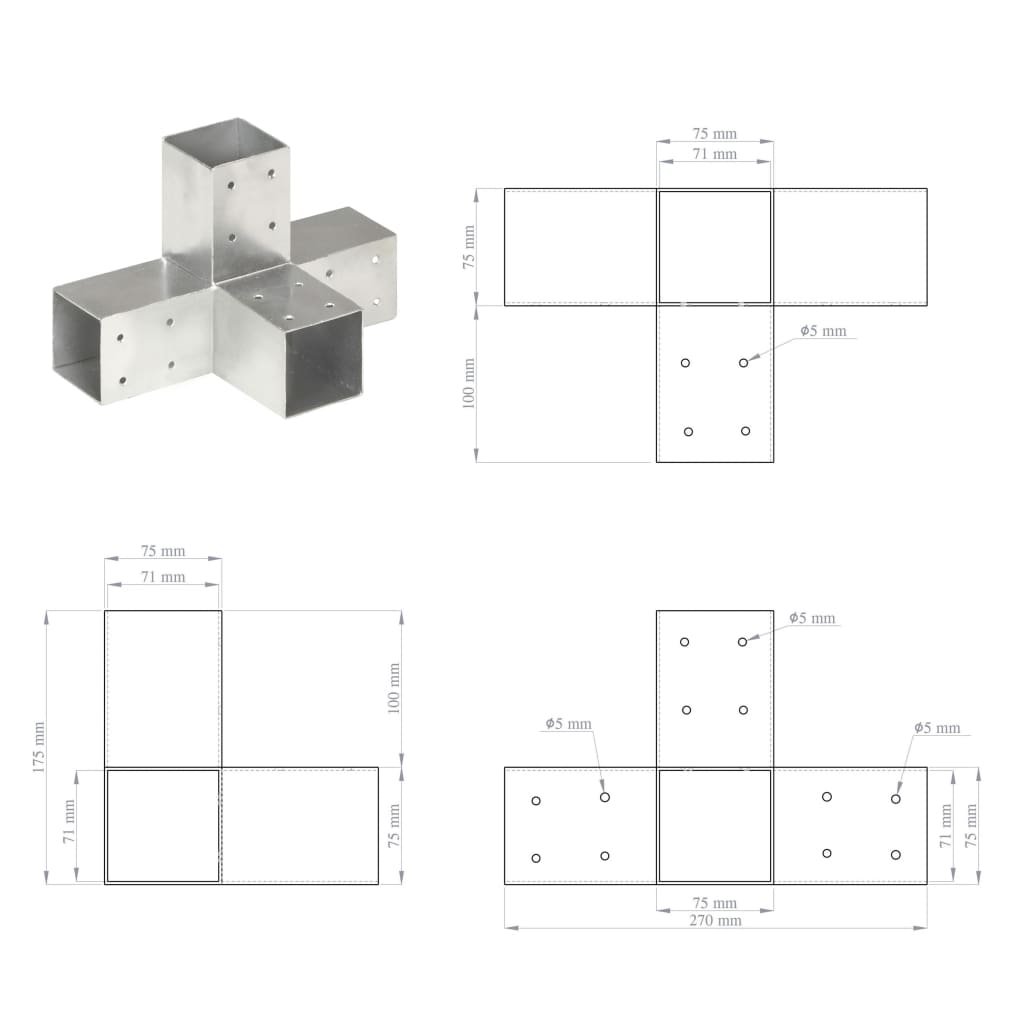 Paalverbindingen 4 st X-vorm 71x71 mm gegalvaniseerd metaal is nu te koop bij PeponiXL, paradijselijk wonen!