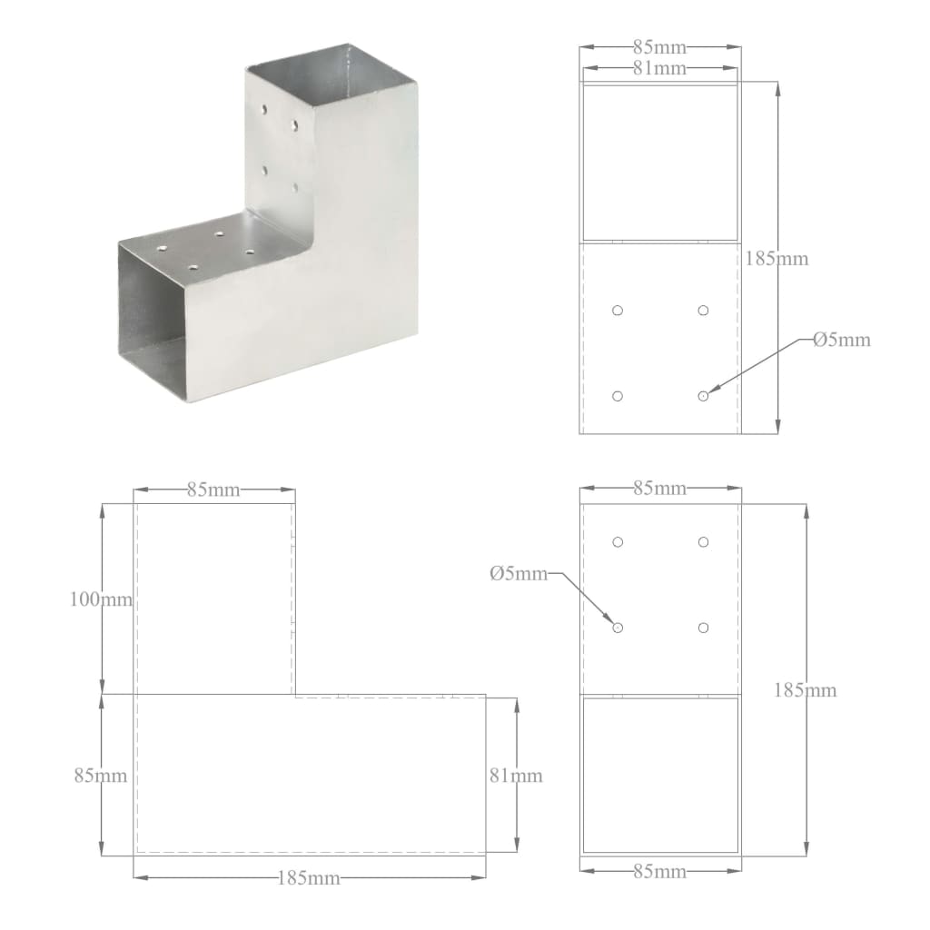 Paalverbindingen 4 st L-vorm 81x81 mm gegalvaniseerd metaal is nu te koop bij PeponiXL, paradijselijk wonen!