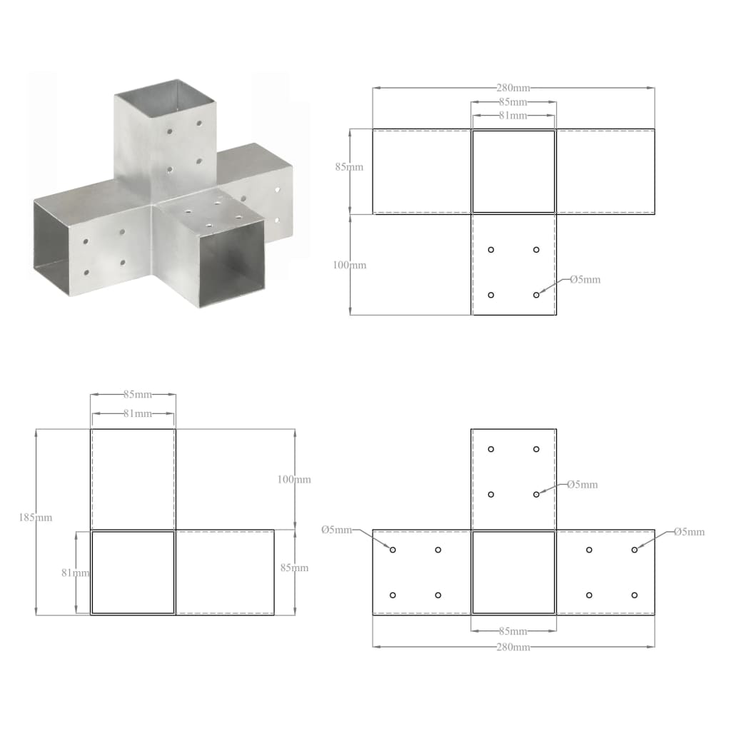 Paalverbinding X-vorm 81x81 mm gegalvaniseerd metaal is nu te koop bij PeponiXL, paradijselijk wonen!